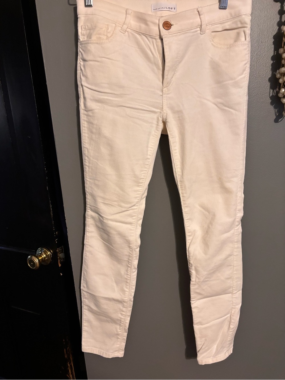 LOFT Ivory Skinny Corduroy Pants